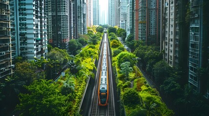 Wall Mural - Sustainable Urban Living Integrated Green Spaces and Eco Friendly Public Transport in a Dynamic Cityscape