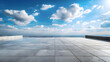 © john - empty floor and blue sky with white clouds. perspective view over the city. 