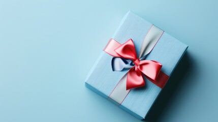 Wall Mural - Father s Day gift box with blue background and bow top view Mockup for celebration