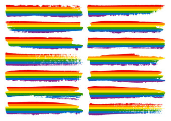 Canvas Print - Set Vierzehn Pinselstriche Regenbogen Streifen Kratzer