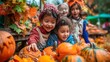 © JM_GUERRERO - A group of children are playing with pumpkins in a fall setting