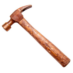 Old rusty hammer with wooden handle on transparent background, home improvement hardware tools equipment