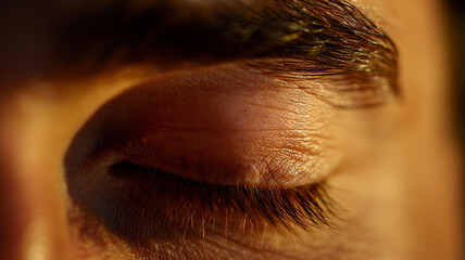 Close-up of closed eye with detailed eyelashes and skin texture