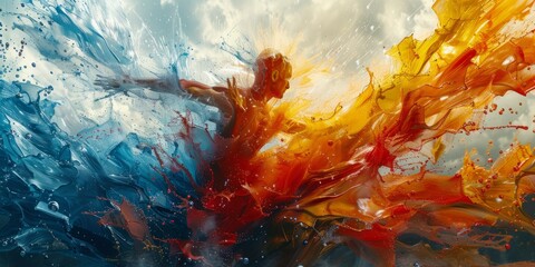 Canvas Print - Abstract portrayal of the human spirit, with dynamic forms and bold colors, capturing the essence of life and vitality