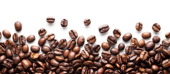 Wall Mural - Indulge in a quotation formed from roasted coffee beans on a white backdrop with copy space image