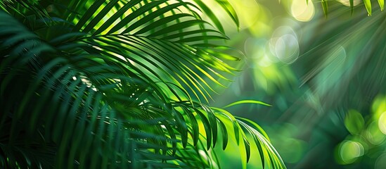 Poster - Luxurious palm leaf pattern background with abstract blur and shadow highlighting nature concepts in the copy space image