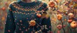 © Ilgun - Autumn themed pullover adorned with lovely miniature pumpkins evokes the essence of the fall season in a picturesque copy space image