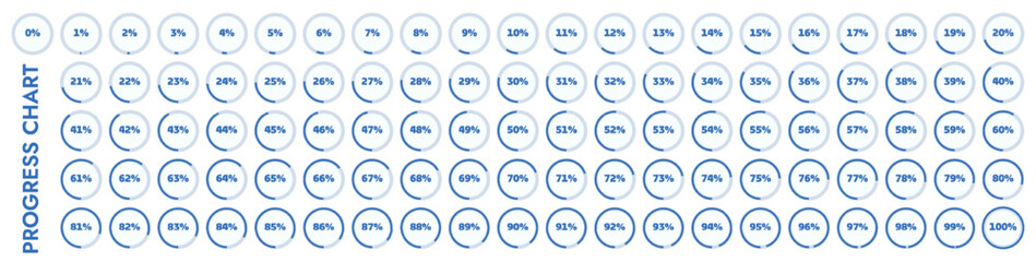 Wall Mural - pie charts, load indicators from 0 to 100%. they show processes such as progress, completion, loadin