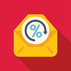 Poster - This illustration depicts the concept of a refund or cashback offer, featuring a percentage symbol within a circular arrow on an envelope