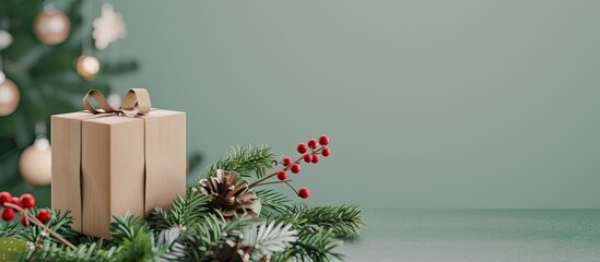 Wall Mural - Desk with Christmas present displayed against a blank backdrop providing a copy space image