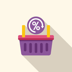 Poster - Purple shopping basket with rotating percentage sign above, symbolizing discount and promotional offers