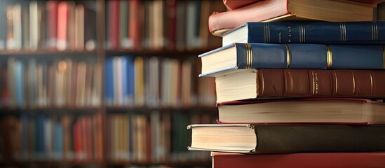 Wall Mural - Stack of books in library with copy space image