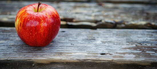 Sticker - Apple on weathered wooden surface with copy space image