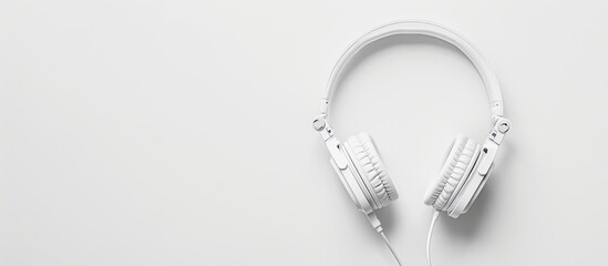 Headphones displayed against a clean white backdrop with copy space image