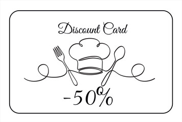 Canvas Print - Hand drawn one line vector. Discount card or voucher fast food restaurant or delivery service, template design with one continuous linear food and drinks composition