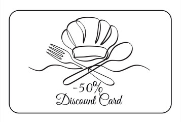 Wall Mural - Hand drawn one line vector. Discount card or voucher fast food restaurant or delivery service, template design with one continuous linear food and drinks composition