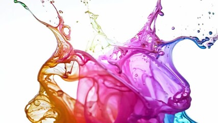 Aufkleber - A splash of colorful liquid explodes in a white background, creating abstract shapes and patterns.