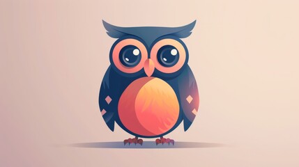 Wall Mural - Owl with big eyes. Illustration of a cartoon cute owl.