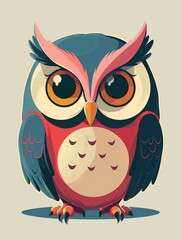 Wall Mural - Owl with big eyes. Illustration of a cartoon cute owl.