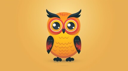 Wall Mural - Owl with big eyes. Illustration of a cartoon cute owl.