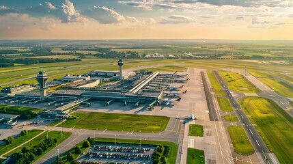 Wall Mural - An airport with modern terminals and runways