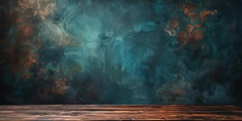 Wall Mural - Dark Green and Brown Rustic Background with Wooden Tabletop