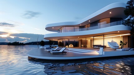 Sticker - Designer house on the water with unique architecture picture