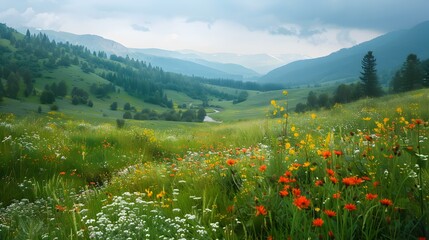 Canvas Print - Green soft hills smoothly turning into a wide img