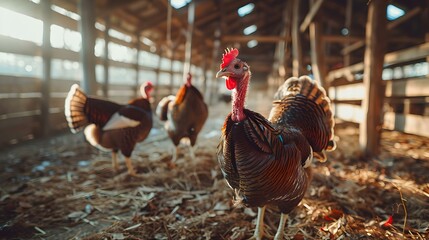 Wall Mural - Turkeys on the farm roaming in spacious pens img