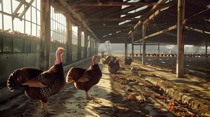 Wall Mural - Turkeys on the farm roaming in spacious pens image