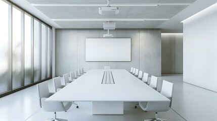 Poster - A minimalist meeting room with a long white