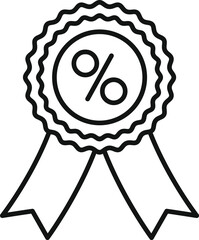 Poster - Line art icon of a round discount badge with a ribbon showing percentage symbol