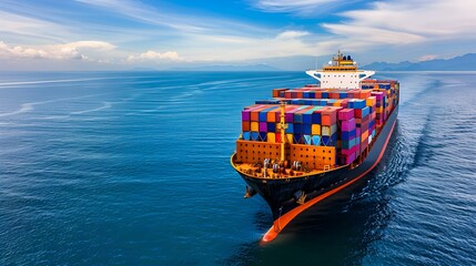 Canvas Print - Modern container ship on the ocean loaded