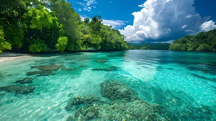 Poster - Lagoon with crystal clear turquoise water and shallow picture