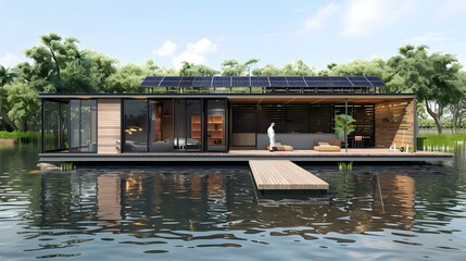 Canvas Print - Modular house on the water with minimalist design image