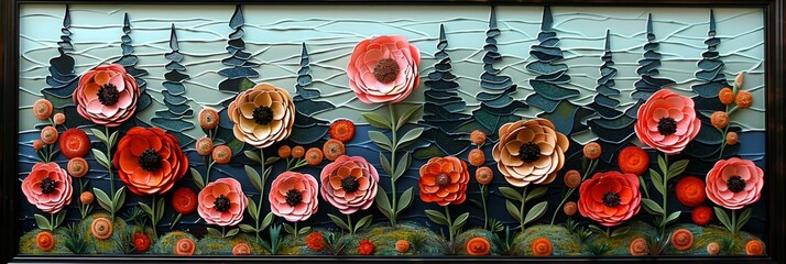 Wall Mural - Poppy Fields Artwork, Watercolor Painting with Vibrant Red Flowers