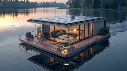 Wall Mural - A floating house with a roof covered