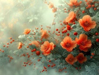 Wall Mural - Vibrant Orange Flowers in a Field