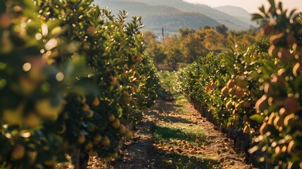 Sticker - Pear plantation in autumn when the trees