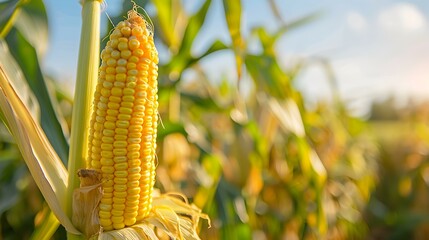 Wall Mural - Corn plantation in summer with plants topped image