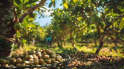 Canvas Print - Macadamia plantation on a tropical island with dense picture