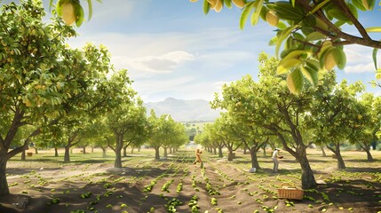 Sticker - Pistachio plantation with low trees covered with green