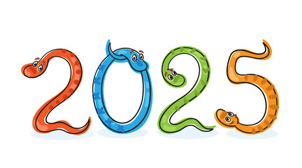 Canvas Print - Funny snakes are the symbol of Chinese New Year 2025. Isolated on white background. Vector flat illustration.