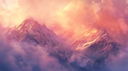 Wall Mural - Dawn in the mountains when the first rays