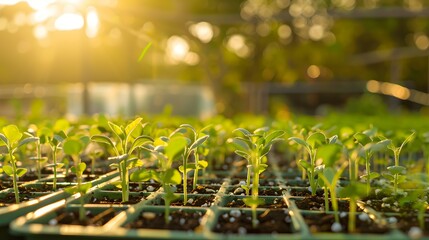 Wall Mural - Rows of seedlings in the garden against picture