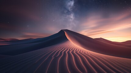 Sand Dunes Overlooking Sunset: Mystical Night Sky with Galaxies and Nebulae - Surreal Desert Background