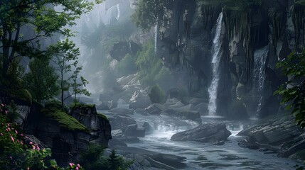 Wall Mural - A gorge with a rushing river flowing image