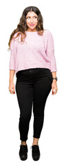 Sticker - Young beautiful woman wearing pink sweater smiling looking side and staring away thinking.