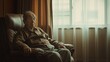 © gn8 - Serene Portrait of Elderly Japanese Man Sitting Indoors, Reflecting in Natural Light