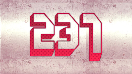 Wall Mural - Cute 3d bold outline pink number design of 237 on white background.